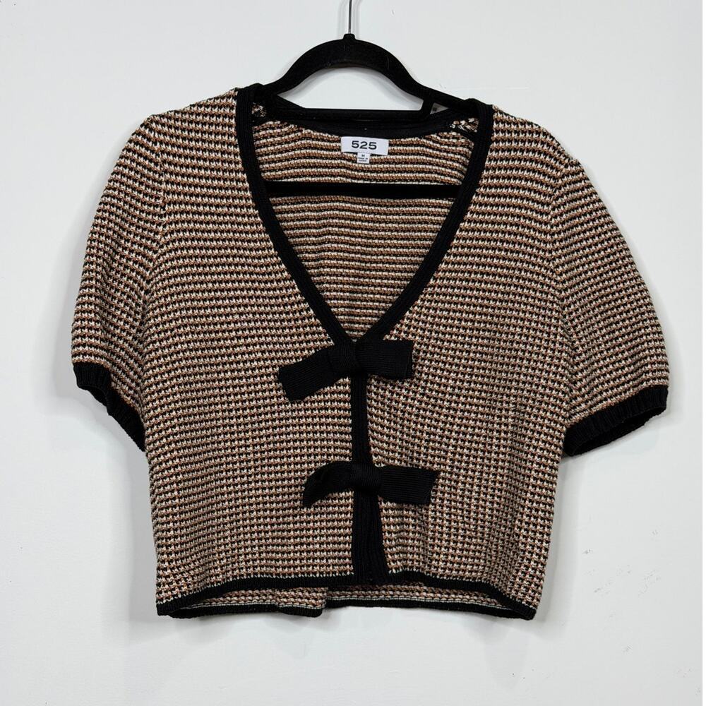 525 america ELAINE COTTON PUFF SLEEVE TIE FRONT TOP / Size-Medium